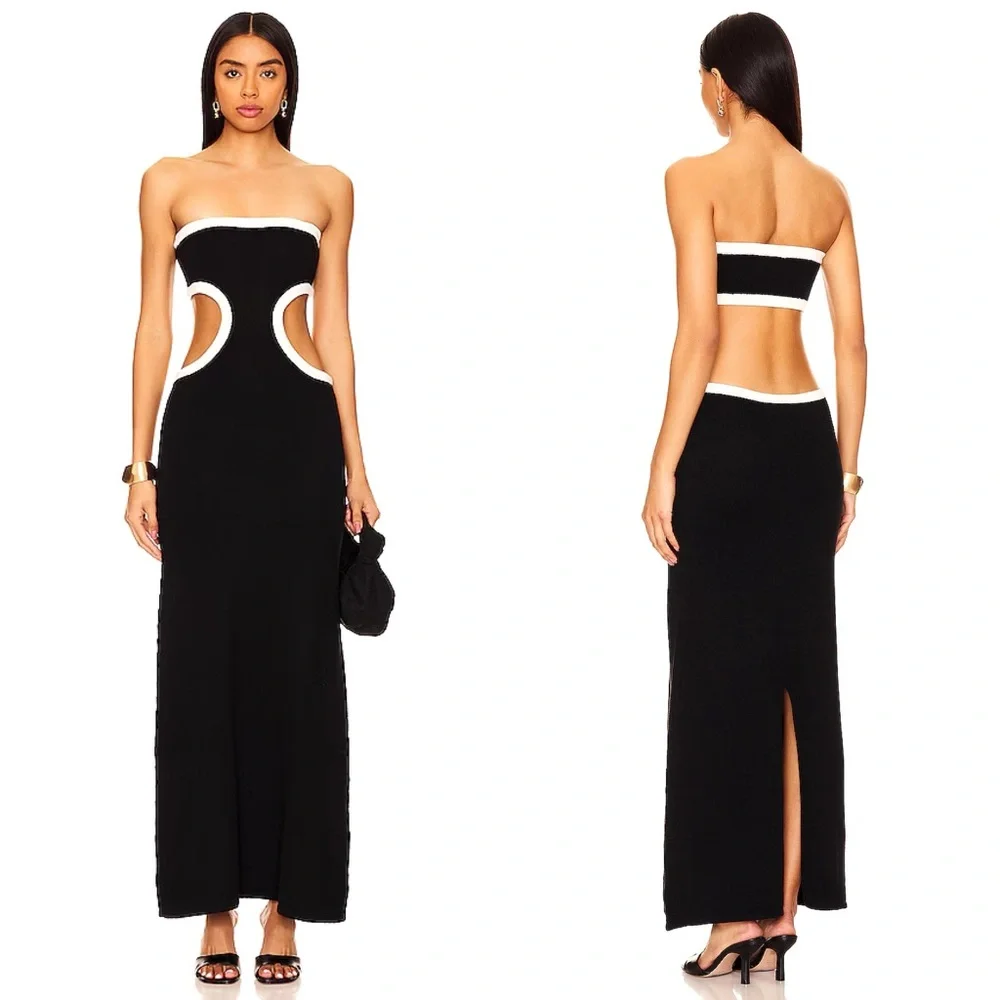 NEW NWT Cin Cin Empire Strapless Knit Cutout Maxi Dress In Black